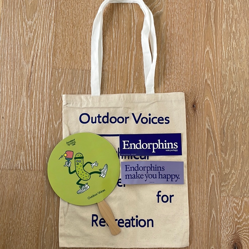 New Outdoor Voices Tote with stickers & fan included